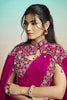 Rani Pink Satin Designer Saree Embroidered Blouse Pleated Cape