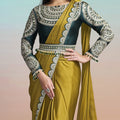 Olive Green Satin Designer Saree with Heavy Embroidered Blouse 