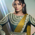 Olive Green Satin Designer Saree with Heavy Embroidered Blouse