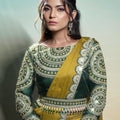 Olive Green Satin Designer Saree with Heavy Embroidered Blouse