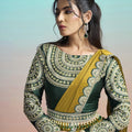 Olive Green Satin Designer Saree with Heavy Embroidered Blouse