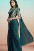 Teal Green Satin Designer Saree with Heavy Embroidered Blouse
