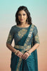 Teal Green Satin Designer Saree with Heavy Embroidered Blouse