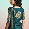 Teal Green Satin Designer Saree with Heavy Embroidered Blouse