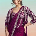 Wine Purple Satin Designer Saree with Embroidered Blouse Jacket