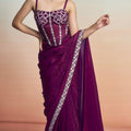 Wine Purple Satin Designer Saree with Embroidered Blouse Jacket