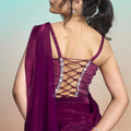 Wine Purple Satin Designer Saree with Embroidered Blouse Jacket