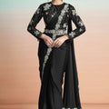 Black Satin Designer Saree with Heavy Embroidered Blouse 

