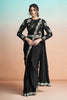 Black Satin Designer Saree with Heavy Embroidered Blouse 


