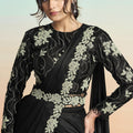 Black Satin Designer Saree with Heavy Embroidered Blouse