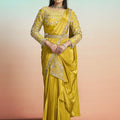 Mustard Yellow Satin Designer Saree Heavy Embroidered Blouse
