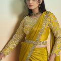 Mustard Yellow Satin Designer Saree Heavy Embroidered Blouse