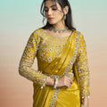 Mustard Yellow Satin Designer Saree Heavy Embroidered Blouse