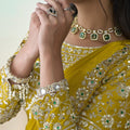 Mustard Yellow Satin Designer Saree Heavy Embroidered Blouse