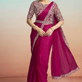 Rani Pink Satin Designer Saree with Heavy Embroidered Blouse 
