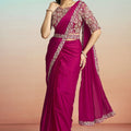 Rani Pink Satin Designer Saree with Heavy Embroidered Blouse