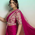 Rani Pink Satin Designer Saree with Heavy Embroidered Blouse