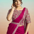 Rani Pink Satin Designer Saree with Heavy Embroidered Blouse