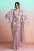  Dusty Pink Organza Designer Saree with Floral Embroidered Cape