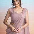Dusty Pink Organza Designer Saree with Floral Embroidered Cape