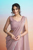 Dusty Pink Organza Designer Saree with Floral Embroidered Cape