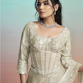 Elegant Beige Satin Designer Saree with Heavy Embroidered Blouse