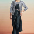 Elegant Dark Green Satin Designer Saree with Stylish Jacket