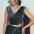 Elegant Dark Green Satin Designer Saree with Stylish Jacket