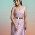 Lavender Satin Designer Saree with Stylish Embroidered Jacket