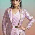 Lavender Satin Designer Saree with Stylish Embroidered Jacket