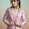 Lavender Satin Designer Saree with Stylish Embroidered Jacket