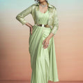 Elegant Pista Green Satin Designer Saree with Stylish Jacket 