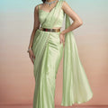 Elegant Pista Green Satin Designer Saree with Stylish Jacket