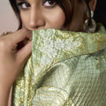 Elegant Pista Green Satin Designer Saree with Stylish Jacket