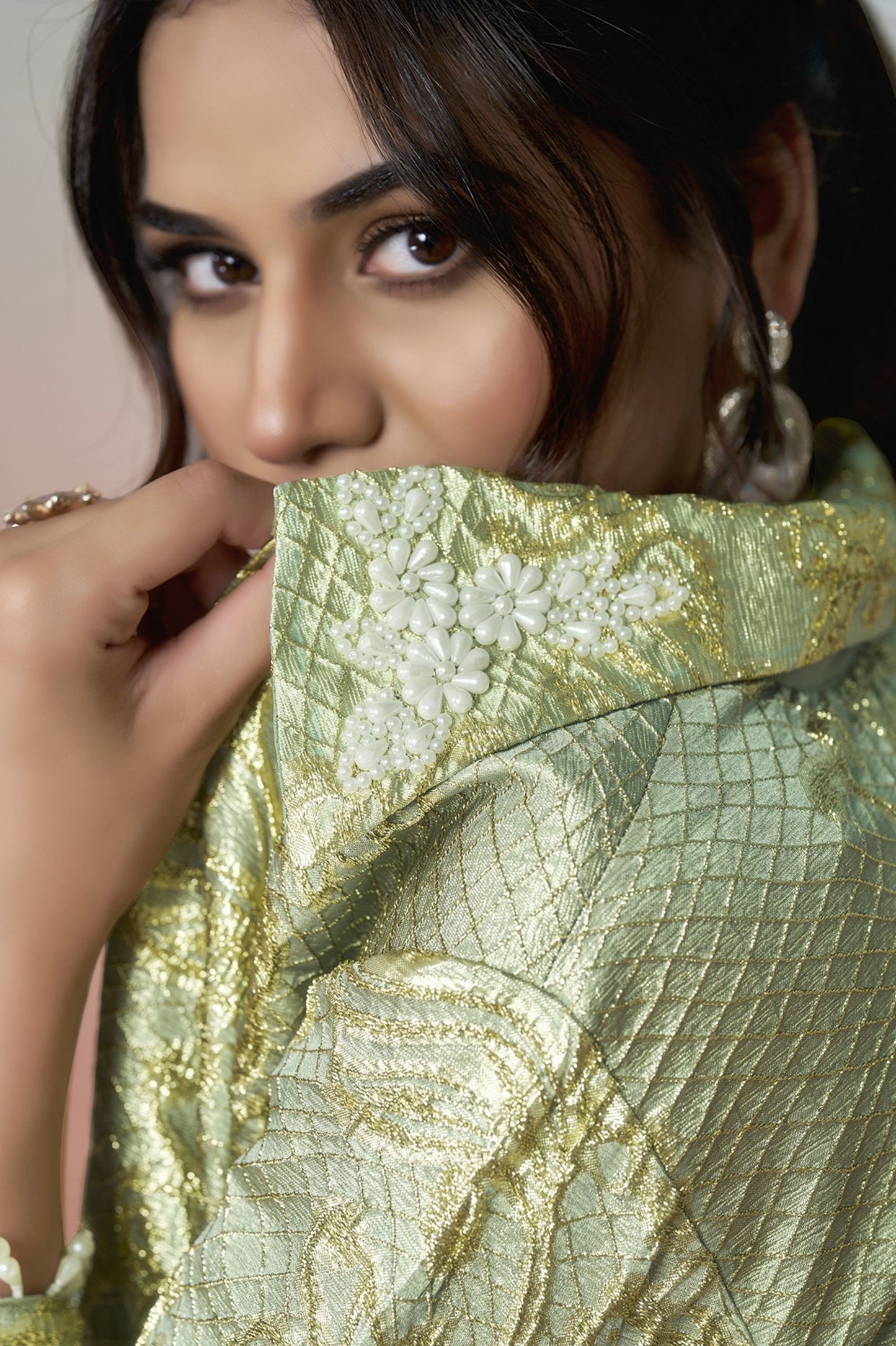 Elegant Pista Green Satin Designer Saree with Stylish Jacket