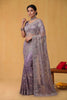 Lavender Net Saree Heavy Silver Floral Embroidery Designer Border