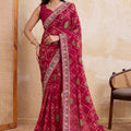 Wine Maroon Printed Saree with Traditional Motif Design Decorative Border