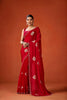 Red Embroidered Georgette Saree Floral Motifs Designer Border