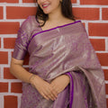 Lavender Banarasi Silk Saree with Silver Zari Floral Weaving Saree
