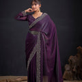 Wine Purple Silk Saree with Designer Embroidered Border