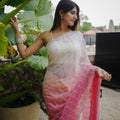 Pink And White Ombre Georgette Saree Designer Border Party Wear
