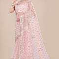 Pink Net Saree Heavy Sequins Embroidery Work Designer Blouse