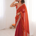 Luxury Rust Orange Organza Saree Designer Embroidered Border