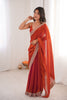 Luxury Rust Orange Organza Saree Designer Embroidered Border