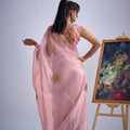 Pink Organza Saree with Floral Embroidery Border Designer Saree