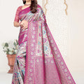 Rani Pink and Sky Blue Banarasi Silk Saree with Rich Zari Woven Design