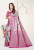 Rani Pink and Sky Blue Banarasi Silk Saree with Rich Zari Woven Design