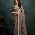 Grey Designer Georgette Saree with Silver Embroidered Border 