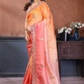 Peach Pink Embroidered Organza Silk Saree Designer Border