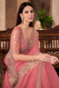 Peach Pink Georgette Saree with Heavy Embroidered Lace Border